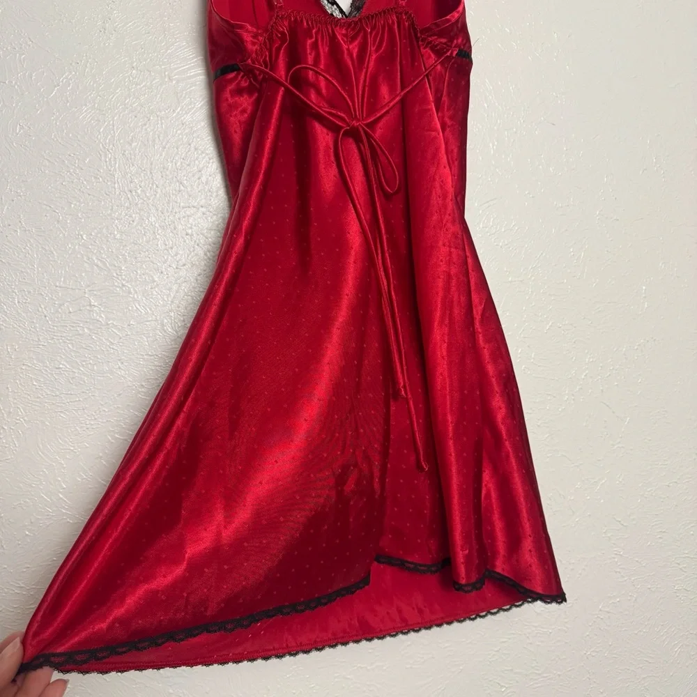Red‎ Satin Chemise Slip with Black Lace